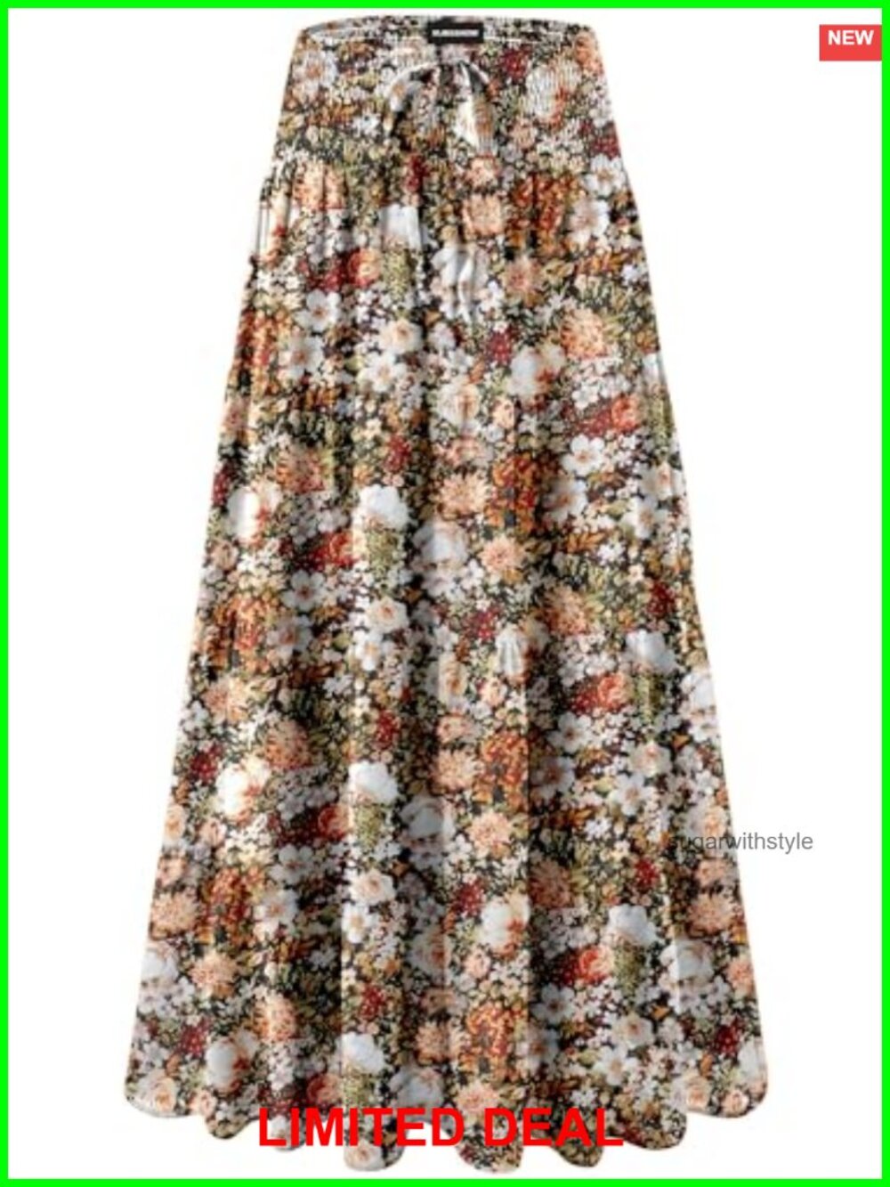 Womens High Waist Pleated Maxi Skirt Ruffle Tiered A-Line Flowy Boho Long Skirt